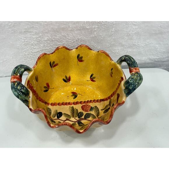 Vtg Hand Painted Multicolor Fruit 1970's Made In Italy Ceramic Serving Bowl - Picture 2 of 10